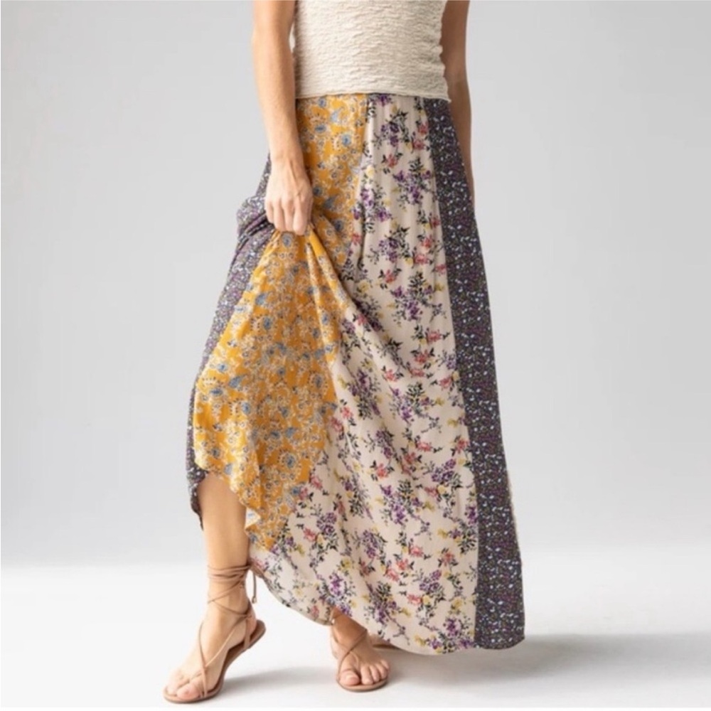 NATURAL LIFE Floral Patchwork Maxi Skirt in Yellow, Cream & Purple